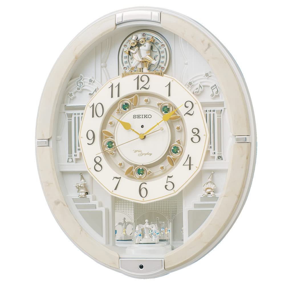 セイコークロック 掛け時計 からくり時計 電波時計 アナログ からくり トリプルセレクション メロディ 回転飾り アイボリーマーブル 模様