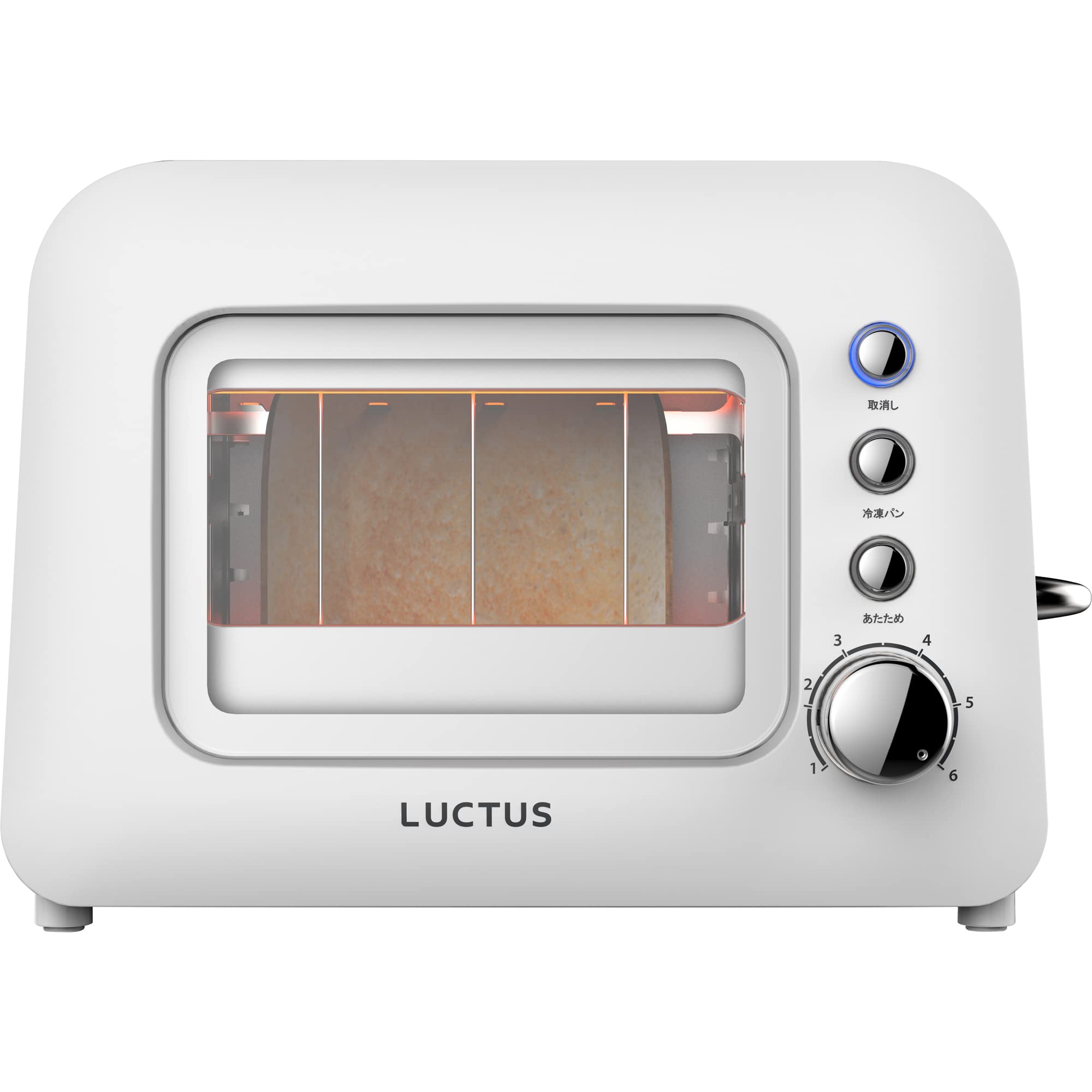 LALALUCTUS(ラララクタス) ポップアップトースター 2枚焼き 4枚切り 冷凍パン 解凍 再加熱 焼き色調節無段階 焼き目が見えるガラス窓 ほ