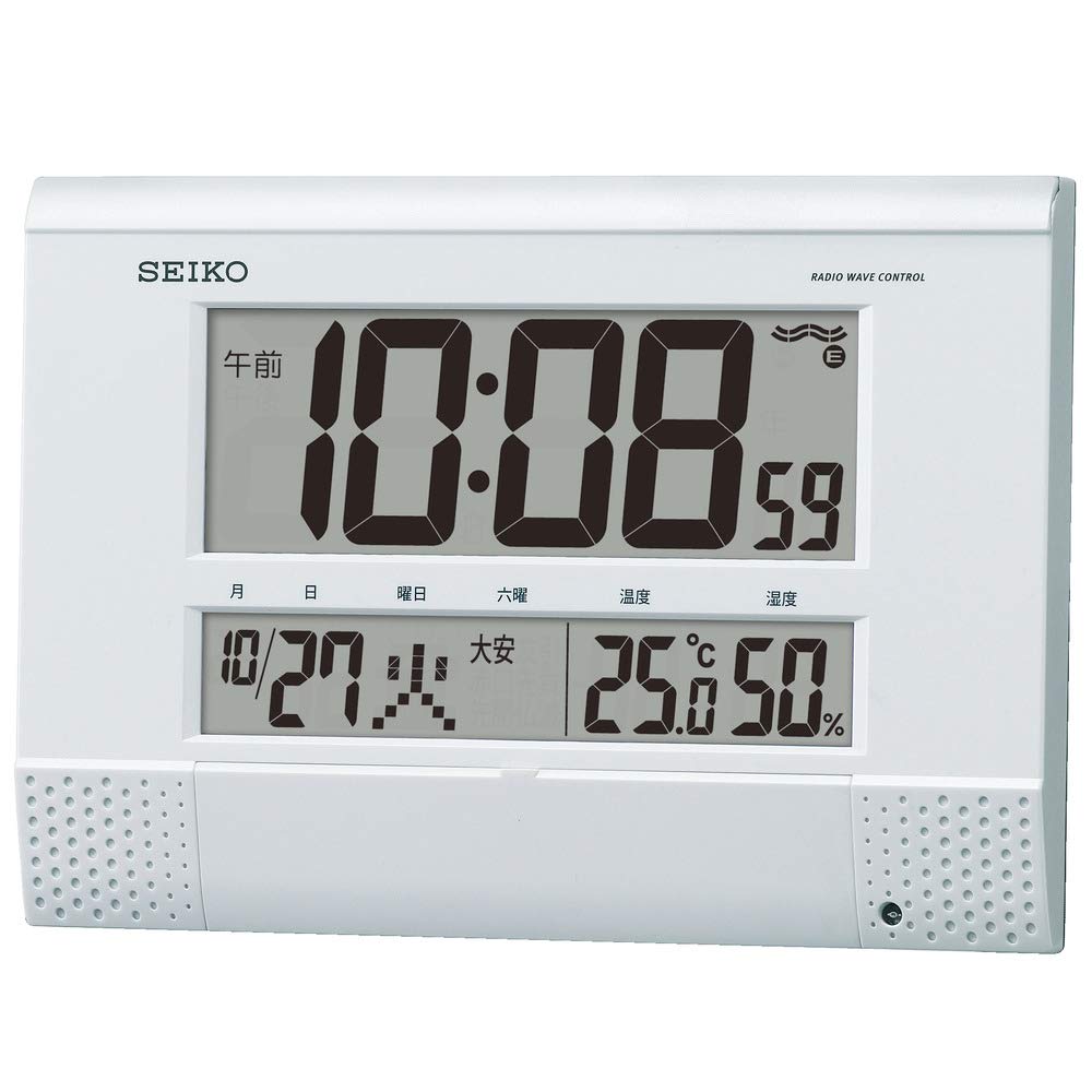 セイコークロック 白パール 本体サイズ18.6×26.4×3.9cm 掛け時計 置き時計 兼用 電波 デジタル プログラム機能 BC412W