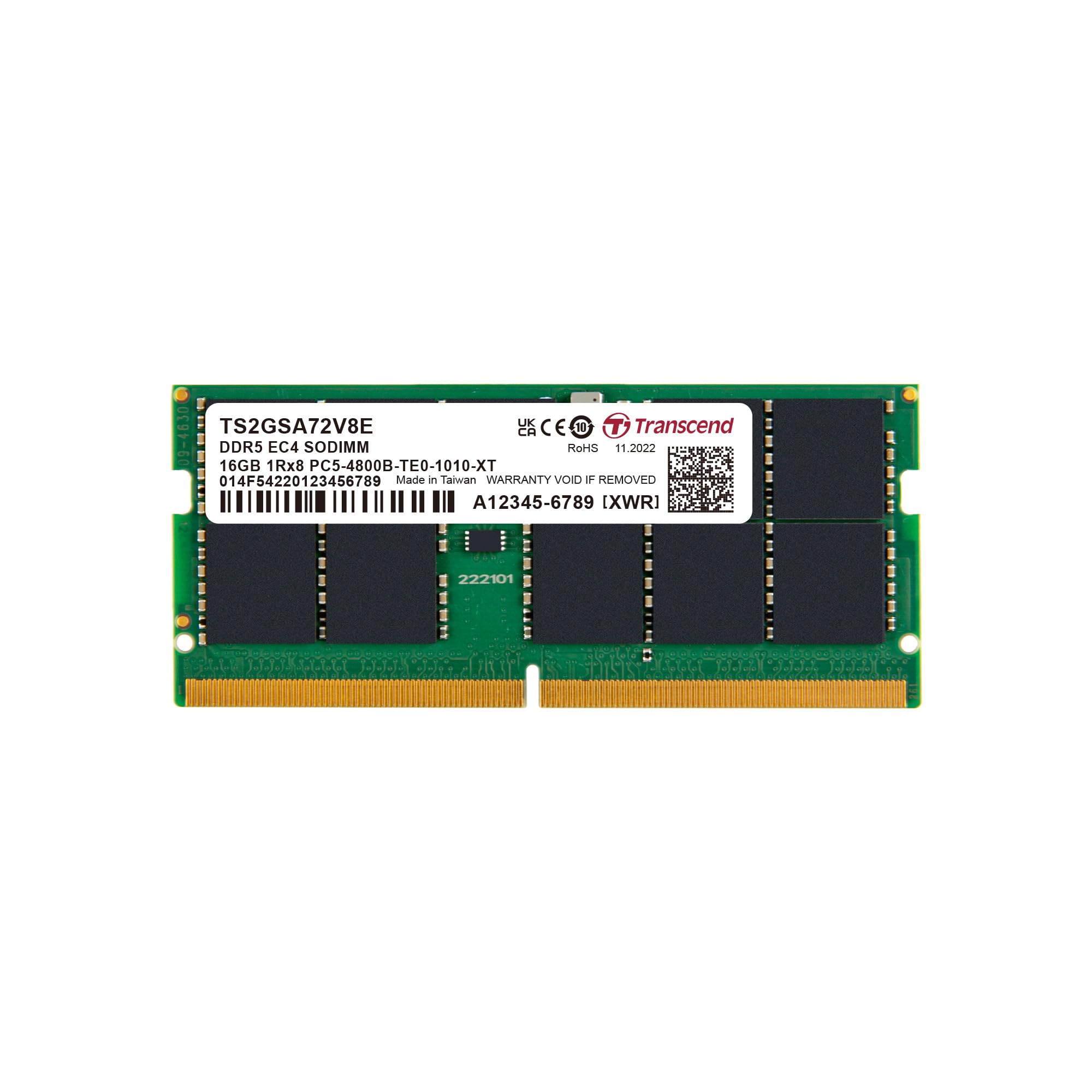 トランセンドジャパン 法人(ビジネス)向け 業務用/産業用/サーバー用メモリ DDR5-4800 ECC-SO-DIMM 1Rx8 2Gx8 16GB CL40 1.1V 3年保証 TS